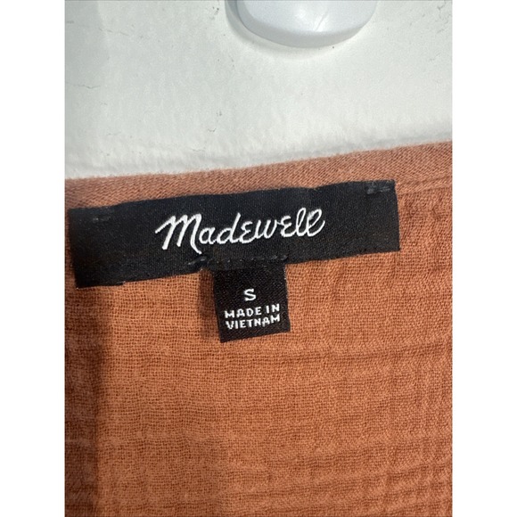 Madewell Women's Small Cotton Brown Babydoll Dress Puffy Sleeves V Neck Boho - Picture 2 of 5